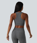 OneForm Seamless Flow Racerback Cropped Casual Tank Top — Darl Gray Floral Yarn — view 9