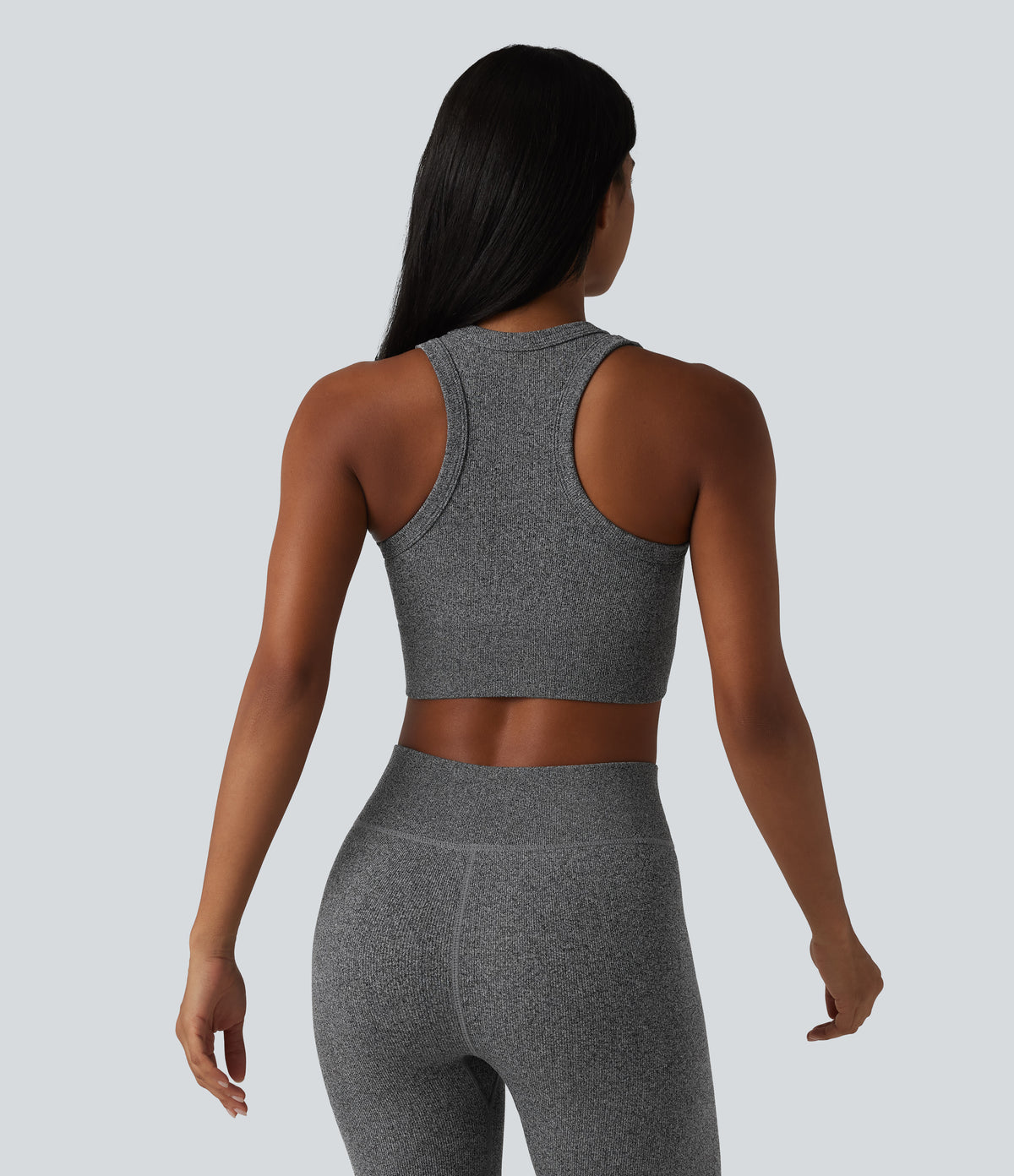 OneForm Seamless Flow Racerback Cropped Casual Tank Top — Darl Gray Floral Yarn — view 9