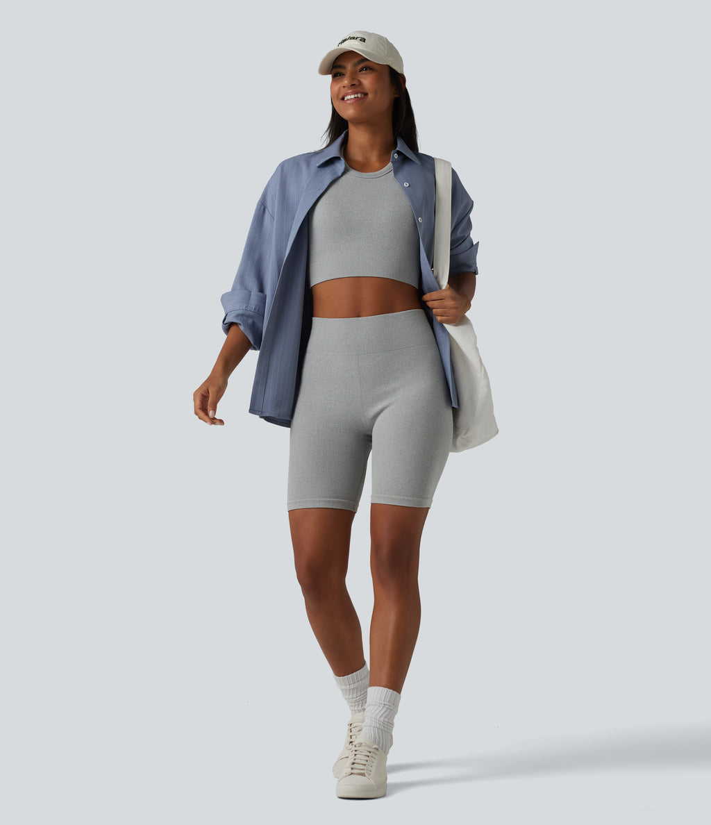 OneForm Seamless Flow Racerback Cropped Casual Tank Top — Fog Gray — view 7
