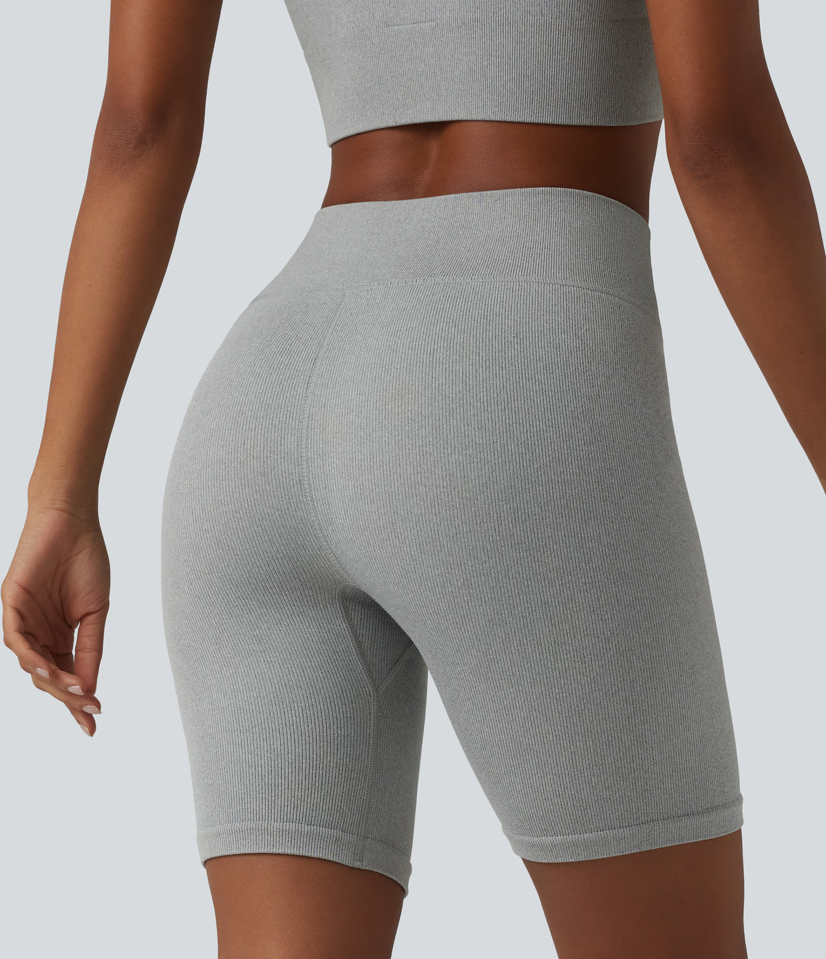 OneForm Seamless Flow High Waisted Casual Biker Shorts — Fog Gray — view 2