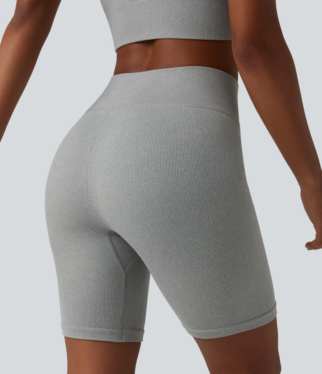 OneForm Seamless Flow High Waisted Casual Biker Shorts — Fog Gray — view 5