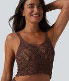 Open Knit Cropped Jumper Tank Top — Bitter Chocolate — view 1