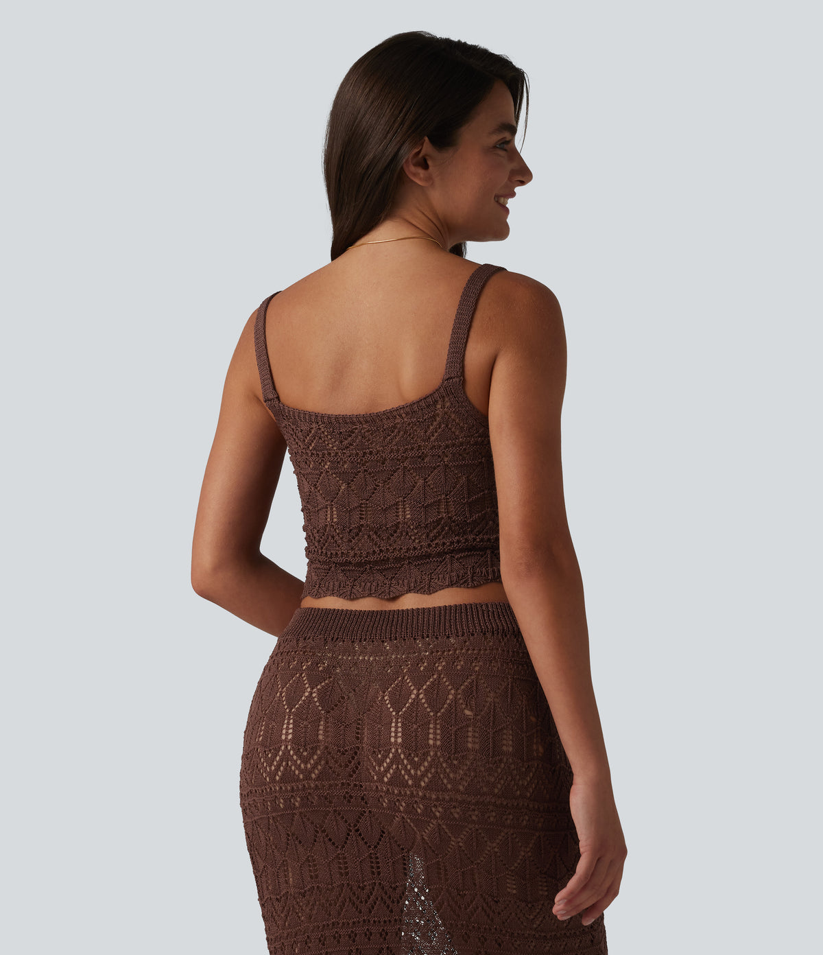 Open Knit Cropped Jumper Tank Top — Bitter Chocolate — view 2