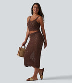 Open Knit Cropped Jumper Tank Top — Bitter Chocolate — view 5