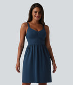 OneForm Seamless Flow Deep V-neck Sleeveless Ruched Built-in Bra Mini Casual Dress — Navy Blazer — view 1