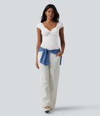 Short Sleeve Casual Bodysuit — White — view 5