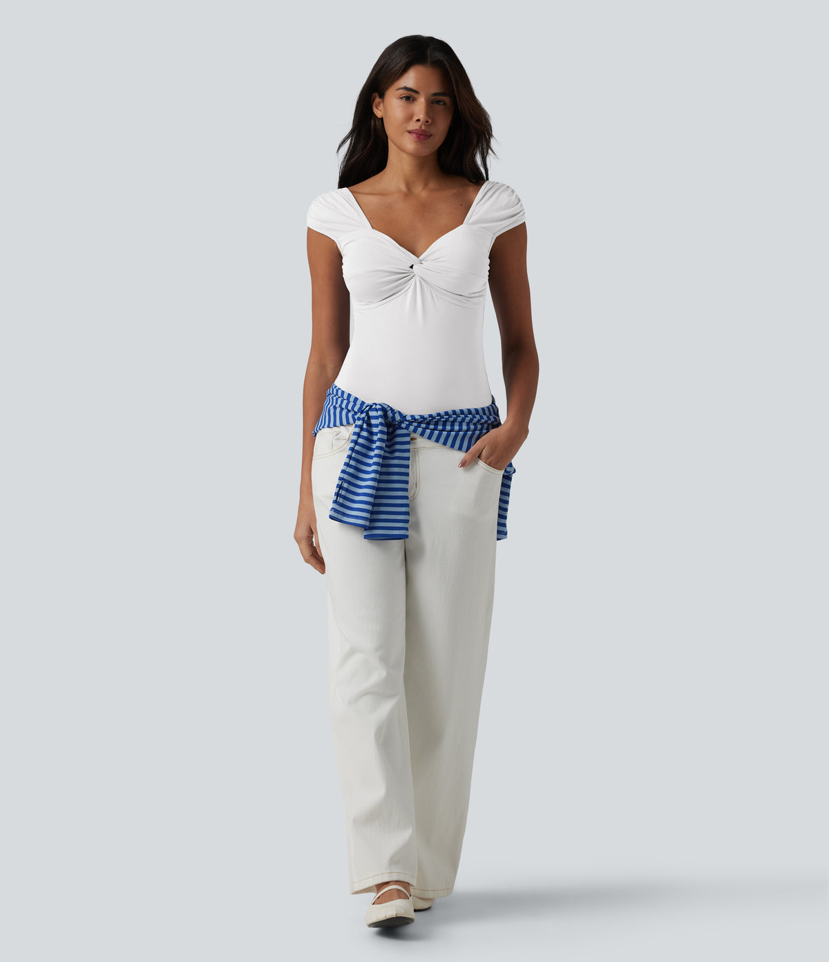 Short Sleeve Casual Bodysuit — White — view 5