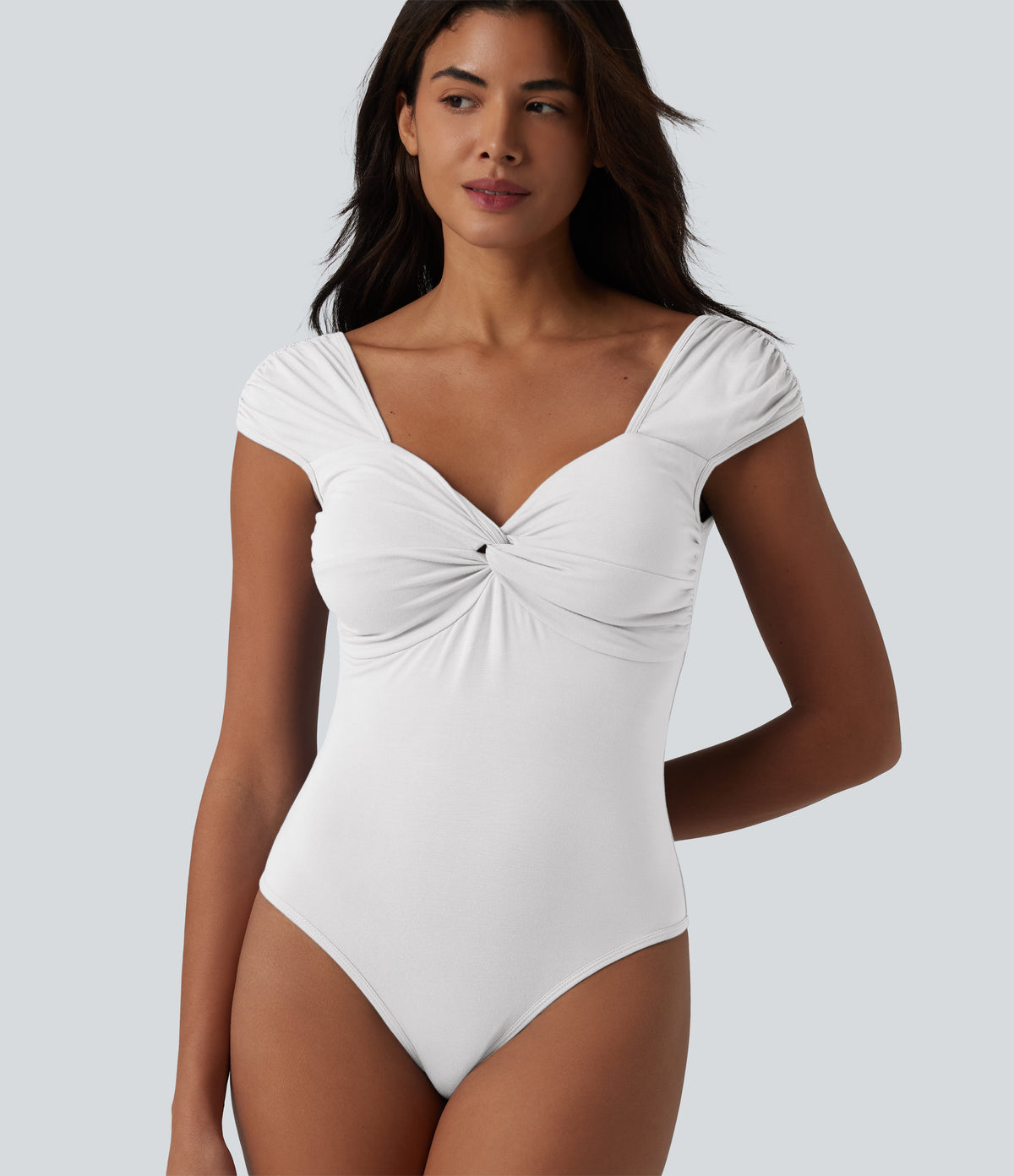 Short Sleeve Casual Bodysuit — White — view 4