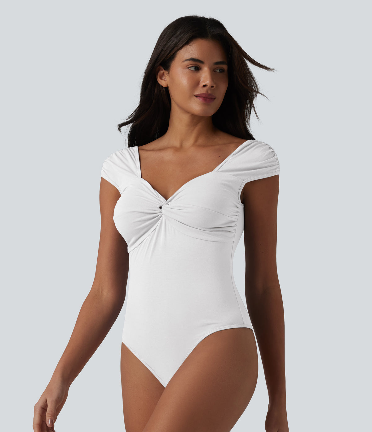 Short Sleeve Casual Bodysuit — White — view 1