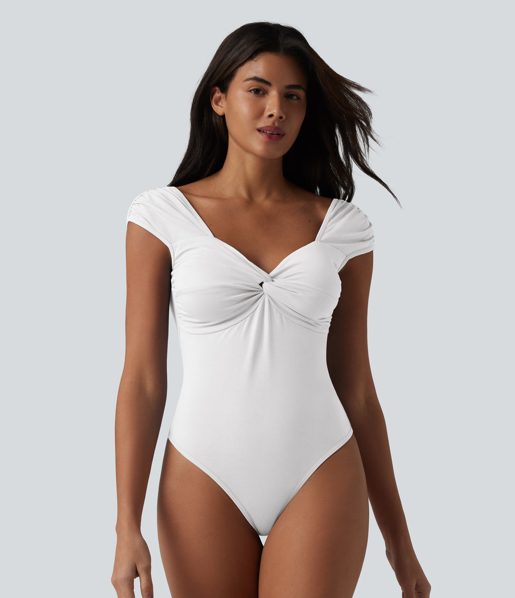 Short Sleeve Casual Bodysuit — White — view 2