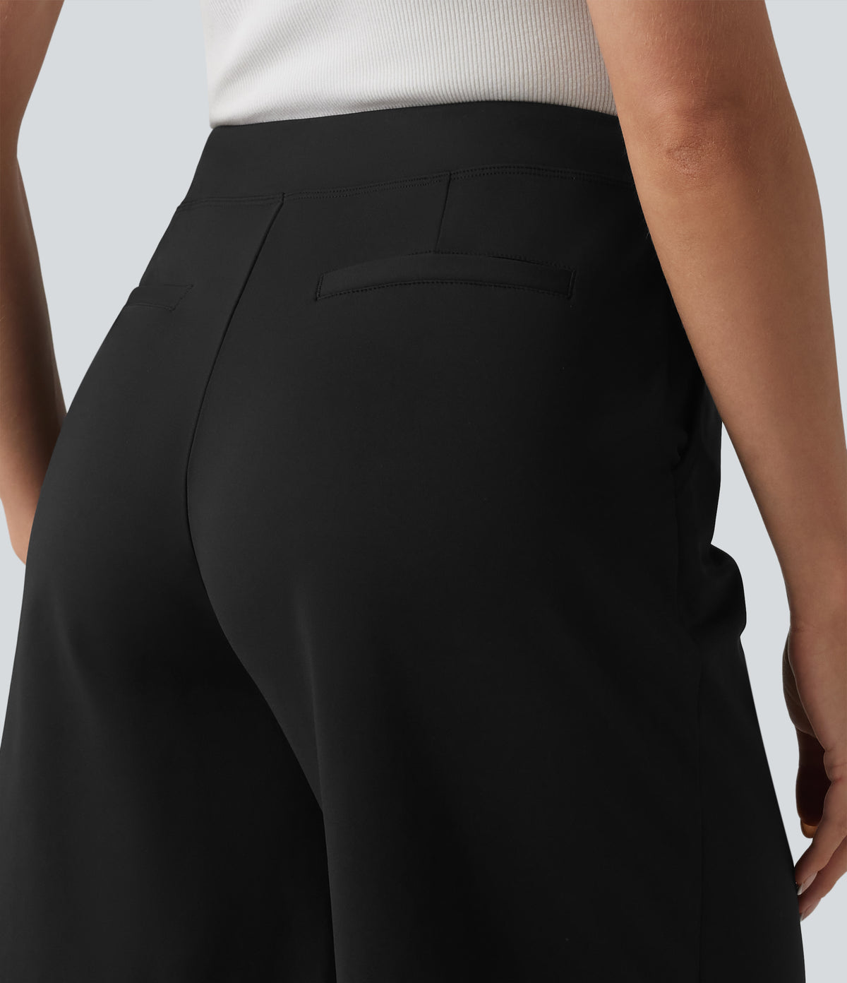 High Waisted Straight Leg Work Shorts with Pockets — Black — view 5