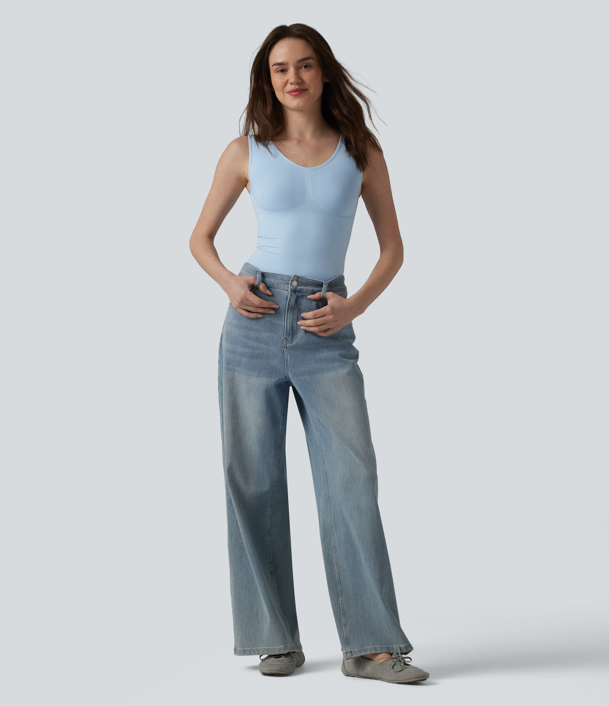 OneForm Seamless Flow Shapewear Casual Tank Top — Corydalis Blue — view 7