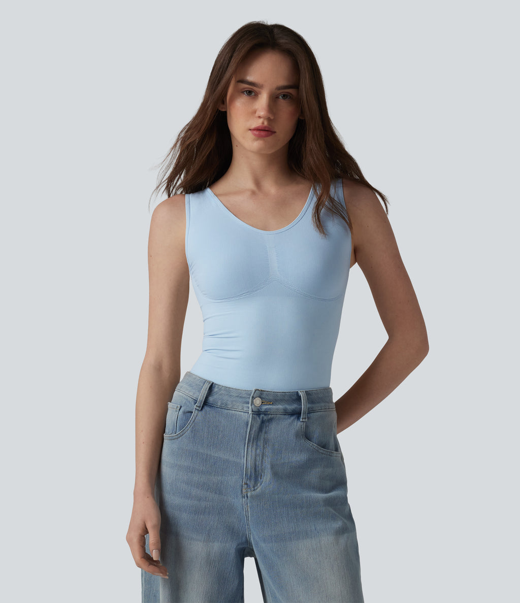 OneForm Seamless Flow Shapewear Casual Tank Top — Corydalis Blue — view 4