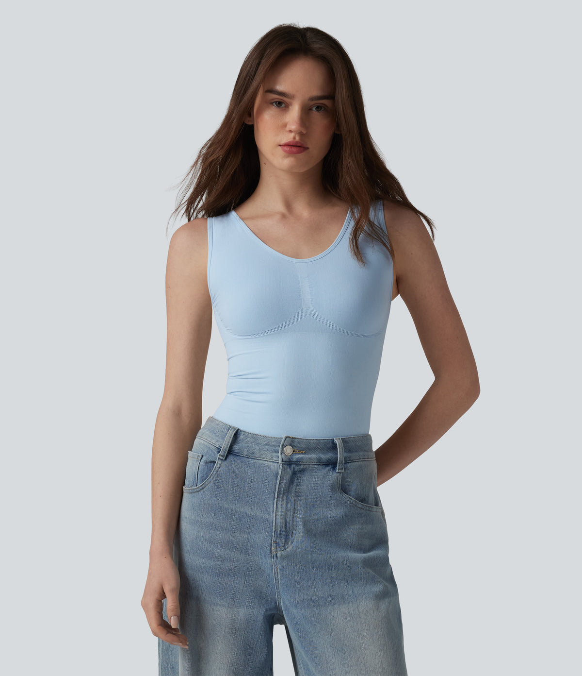 OneForm Seamless Flow Shapewear Casual Tank Top — Corydalis Blue — view 4