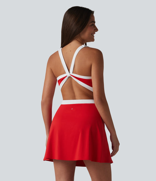 Airy Built-in Bra 2-in-1 Color Block InstantCool Mini Tennis Active Dress with Pockets-Edition — Mars Red — view 2