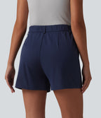 Mid Rise Stretchy Poplin Work Shorts 4'' with Pockets — Peacoat — view 2