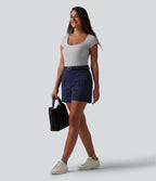 Mid Rise Stretchy Poplin Work Shorts 4'' with Pockets — Peacoat — view 5