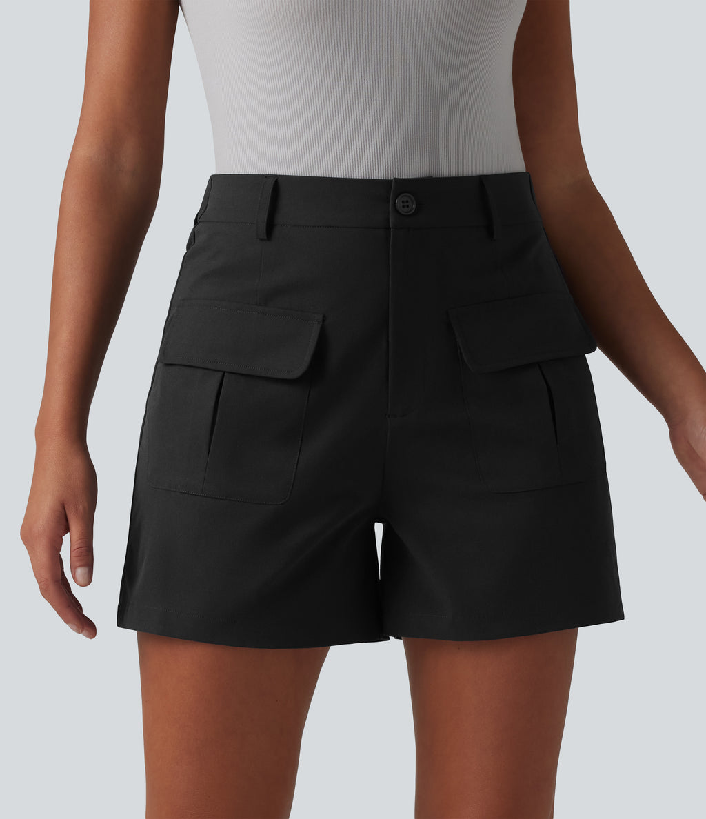 Mid Rise Stretchy Poplin Work Shorts 4'' with Pockets — Black — view 6