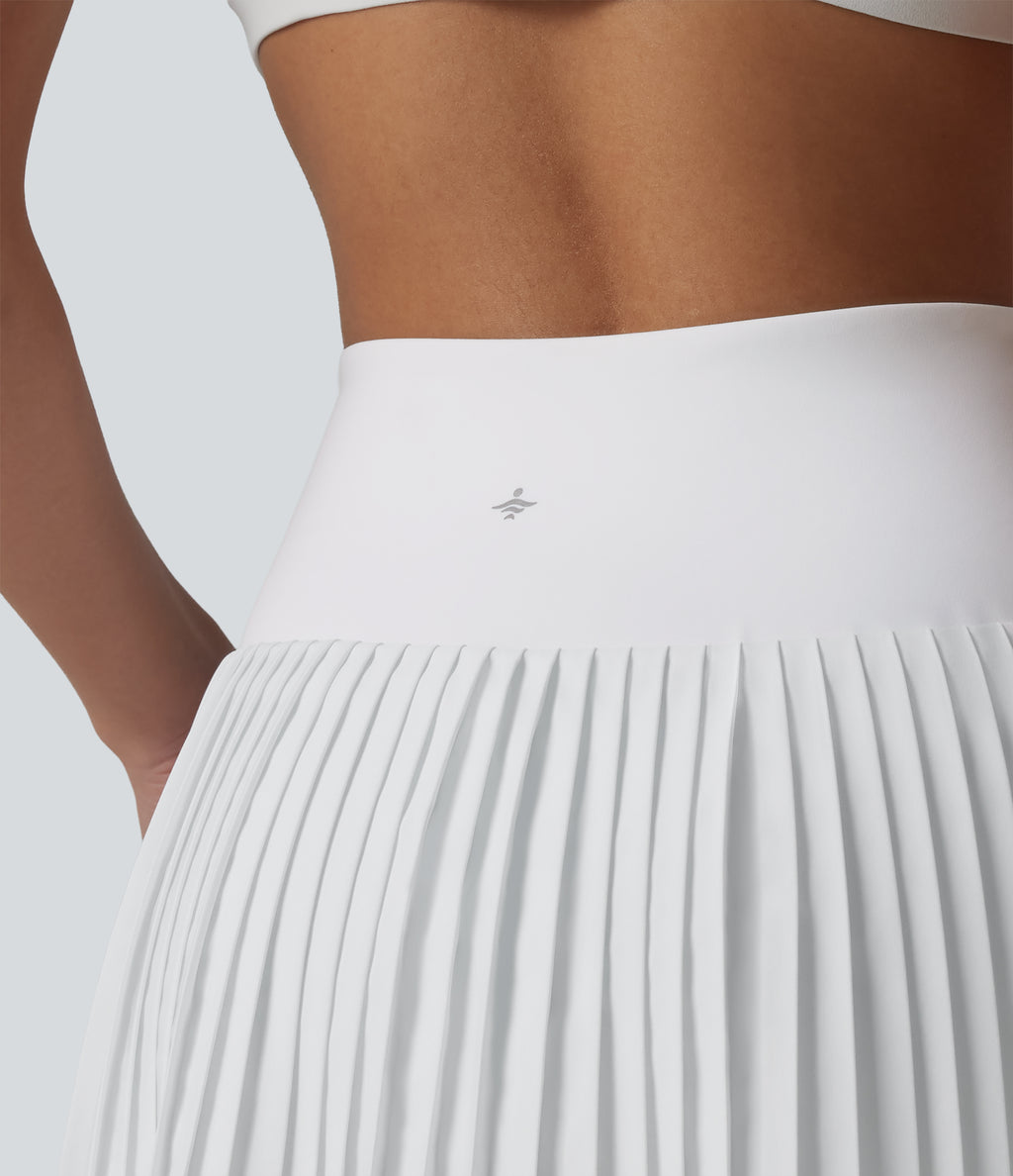 High Waisted 2-in-1 Pleated Quick Dry Mini Tennis Skirt with Pockets — White — view 5
