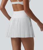 High Waisted 2-in-1 Pleated Quick Dry Mini Tennis Skirt with Pockets — White — view 2
