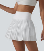 High Waisted 2-in-1 Pleated Quick Dry Mini Tennis Skirt with Pockets — White — view 3