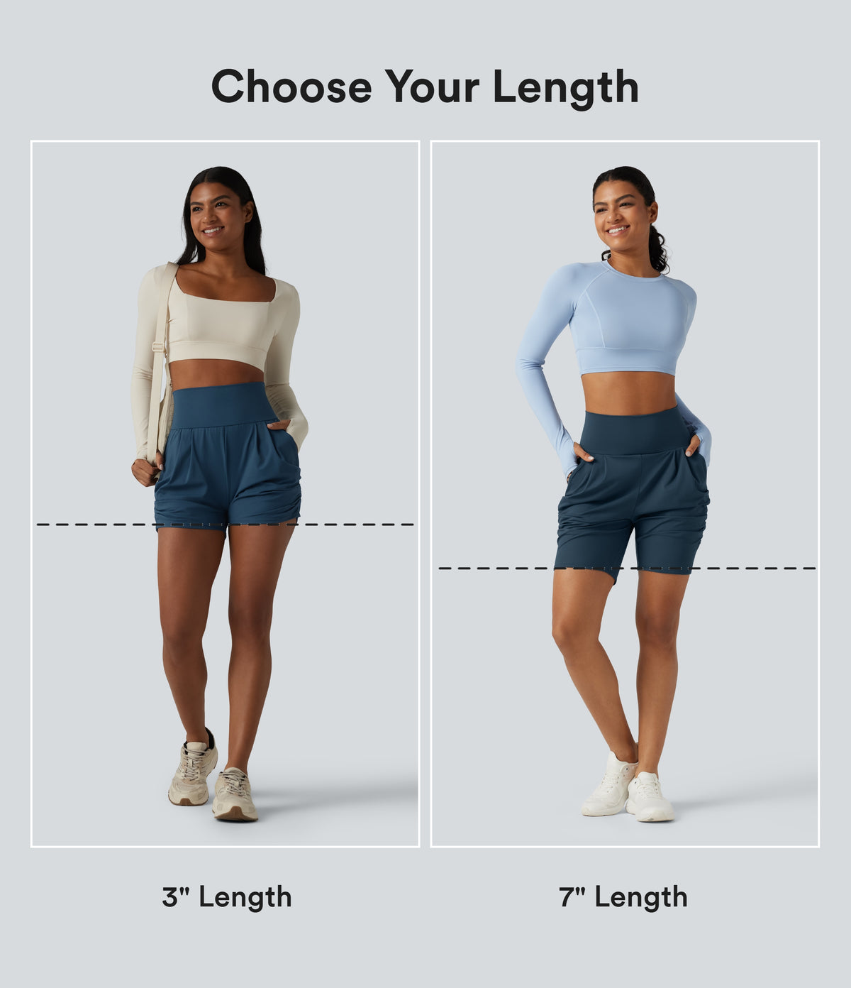 Airy High Waisted Ruched InstantCool Yoga Shorts 3'' with Pockets — Majolica Blue — view 2