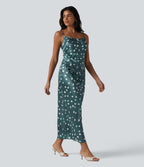 Invisible Zipper Ruched Tie-back Polka Dot Satin Maxi Bridesmaid And Wedding Guest Slip Dress — Sea Salt Dot — view 3