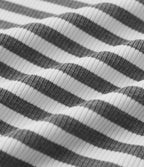 Ribbed Knit Round Neck Cap Sleeve Stripes Casual T-Shirt — Gray White Horizontal Stripe — view 7