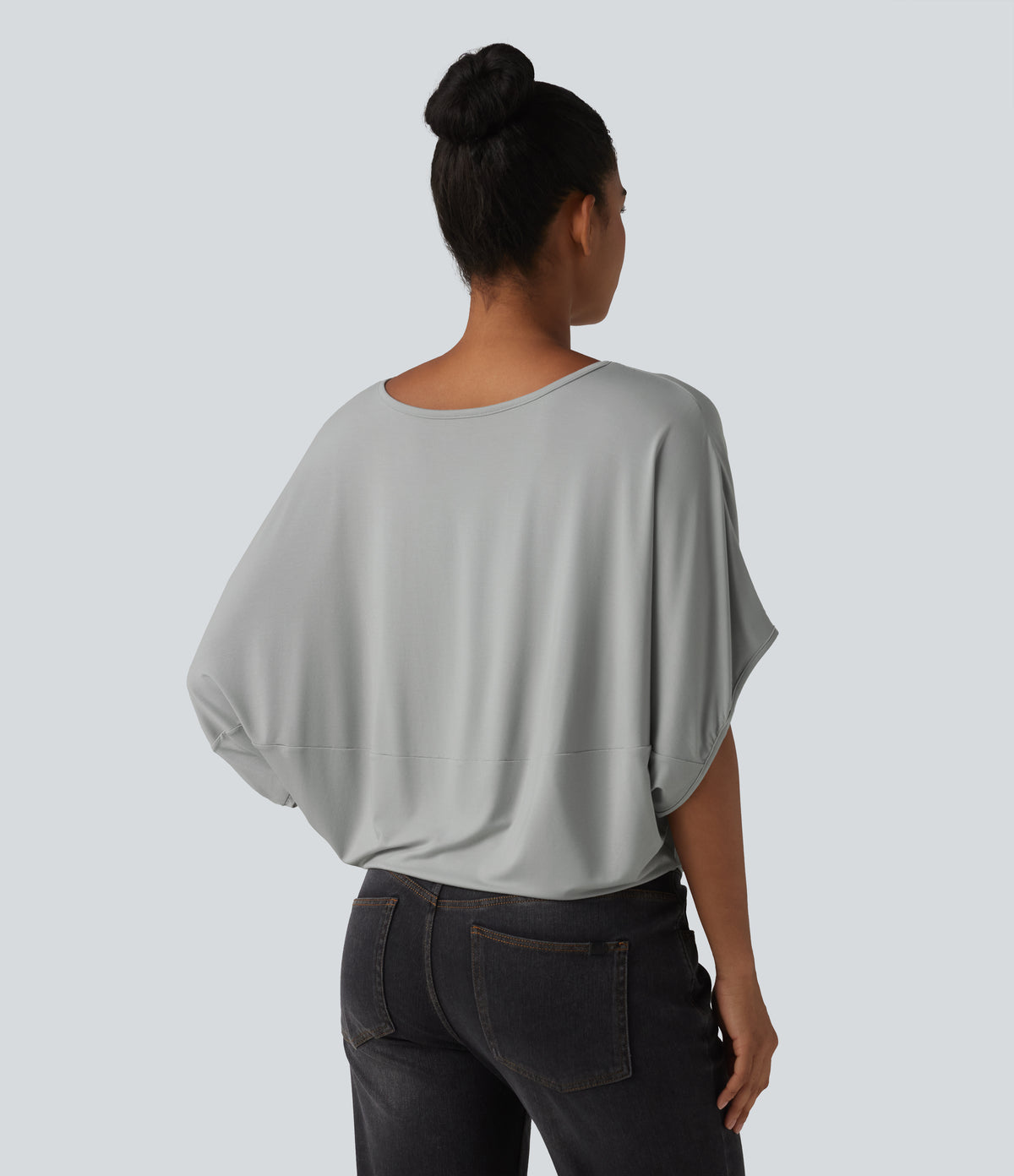 Round Neck Batwing Sleeve Relaxed Casual Top — Pigeon — view 2
