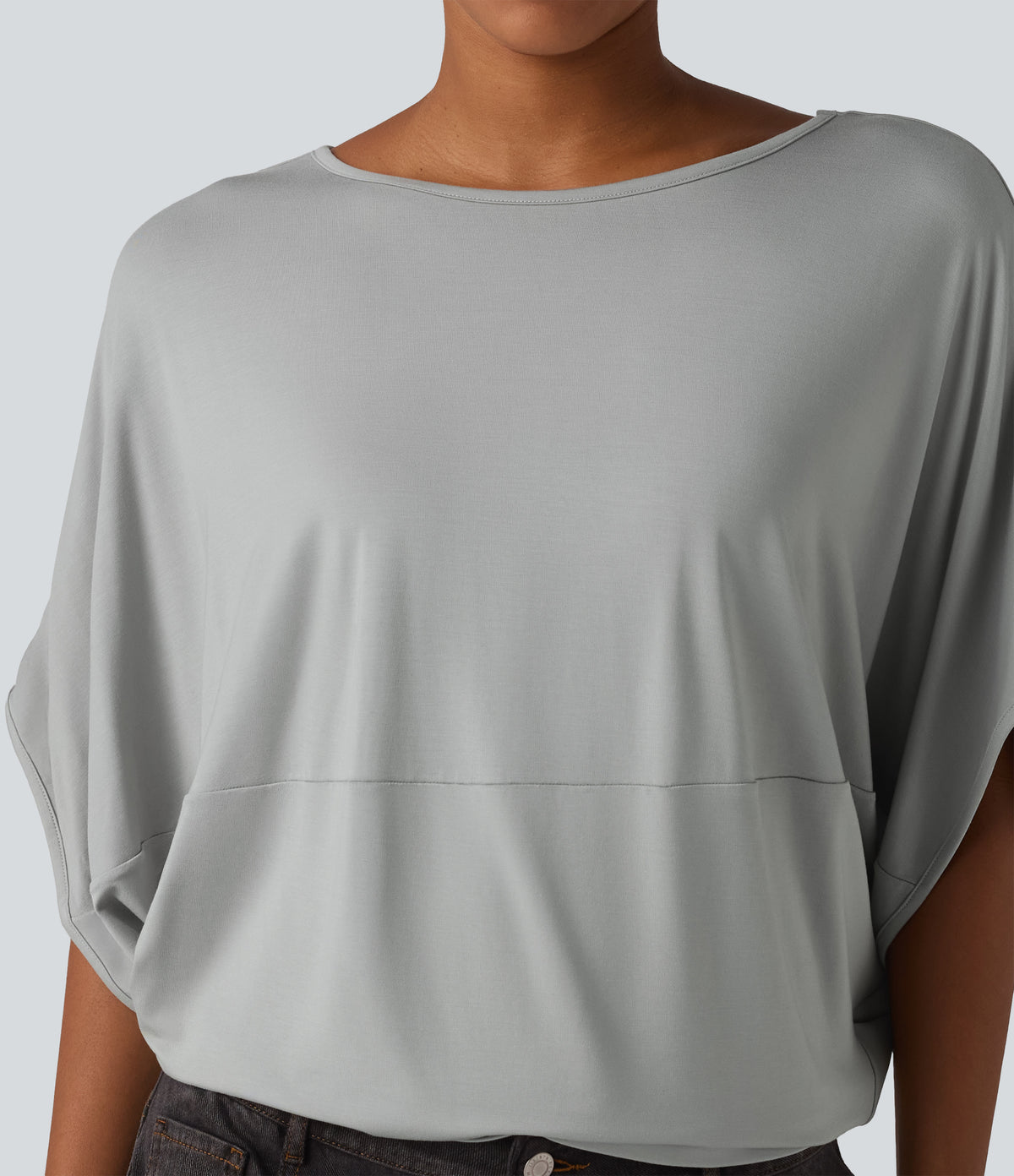Round Neck Batwing Sleeve Relaxed Casual Top — Pigeon — view 5