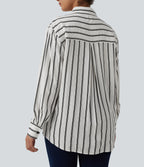 Long Sleeve Stripe Casual Shirt with Pockets — Deep Voyage Stripe — view 5