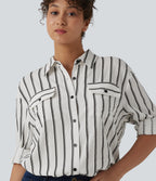 Long Sleeve Stripe Casual Shirt with Pockets — Deep Voyage Stripe — view 1
