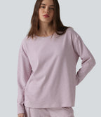 Round Neck Long Sleeve Stripes Lounge Top — Rhyme purple stripes — view 1