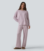 Round Neck Long Sleeve Stripes Lounge Top — Rhyme purple stripes — view 5