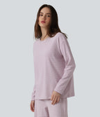 Round Neck Long Sleeve Stripes Lounge Top — Rhyme purple stripes — view 3