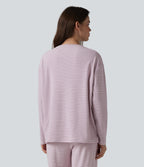 Round Neck Long Sleeve Stripes Lounge Top — Rhyme purple stripes — view 2