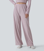 High Waisted Stripes Baggy Lounge Trousers — Rhyme purple stripes — view 1