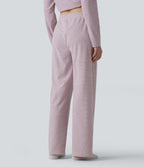 High Waisted Stripes Baggy Lounge Trousers — Rhyme purple stripes — view 2