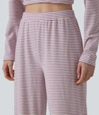 High Waisted Stripes Baggy Lounge Trousers — Rhyme purple stripes — view 4