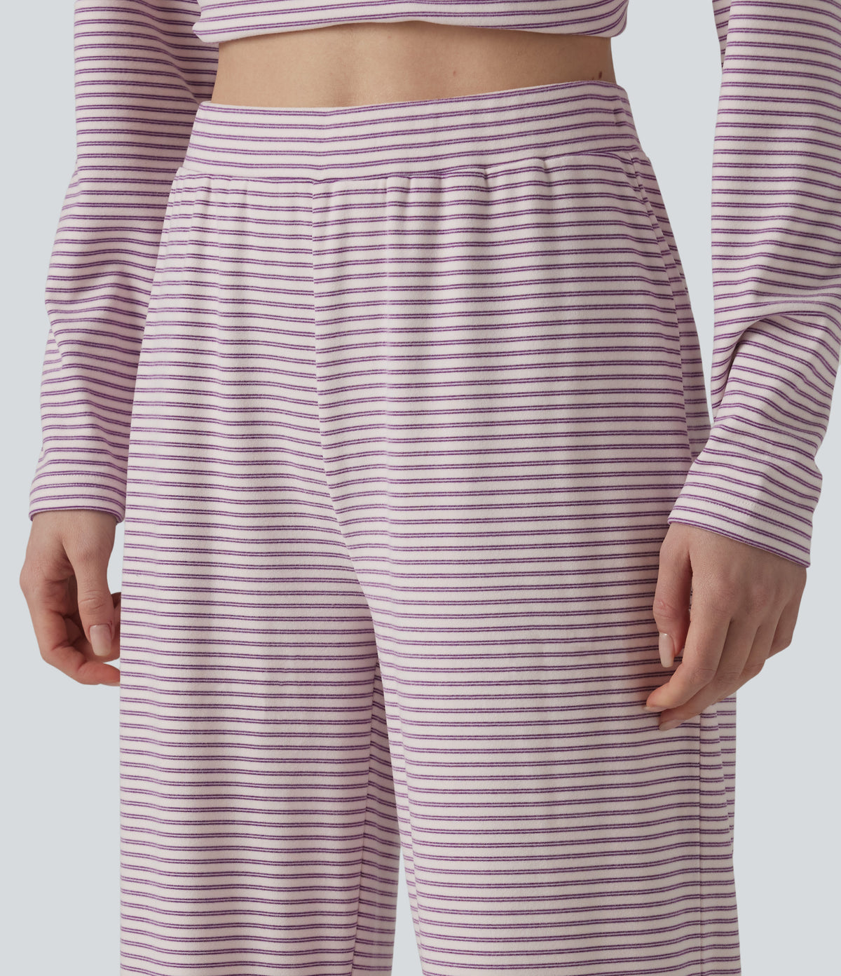 High Waisted Stripes Baggy Lounge Trousers — Rhyme purple stripes — view 4