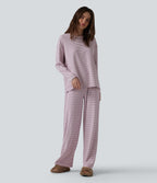 High Waisted Stripes Baggy Lounge Trousers — Rhyme purple stripes — view 5