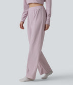 High Waisted Stripes Baggy Lounge Trousers — Rhyme purple stripes — view 3