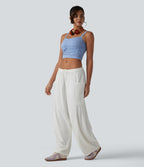 OneForm Seamless Flow Crisscross Back Ruched Cropped Built-in Bra Yoga Tank Top — Polaris Star — view 7
