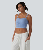 OneForm Seamless Flow Crisscross Back Ruched Cropped Built-in Bra Yoga Tank Top — Polaris Star — view 4