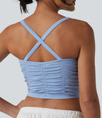 OneForm Seamless Flow Crisscross Back Ruched Cropped Built-in Bra Yoga Tank Top — Polaris Star — view 6