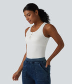 Ribbed Knit Round Neck Built-in Bra Casual Tank Top — White — view 4