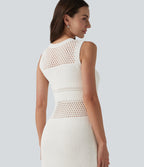 Round Neck Sleeveless Cut Out Mini Dress — White — view 4