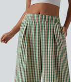 Mid Rise Plaid Cropped Casual Baggy Trousers with Pockets — Forest Meadow Plaid — view 4
