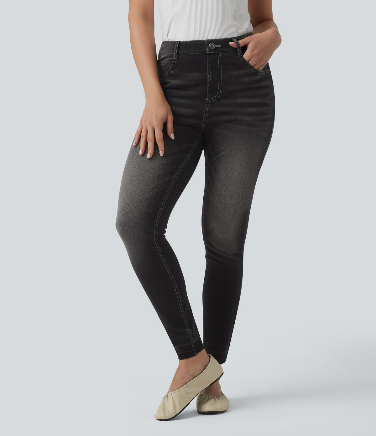 High Waisted Slim Casual Jeans with Pockets — Phantom Denim — view 6