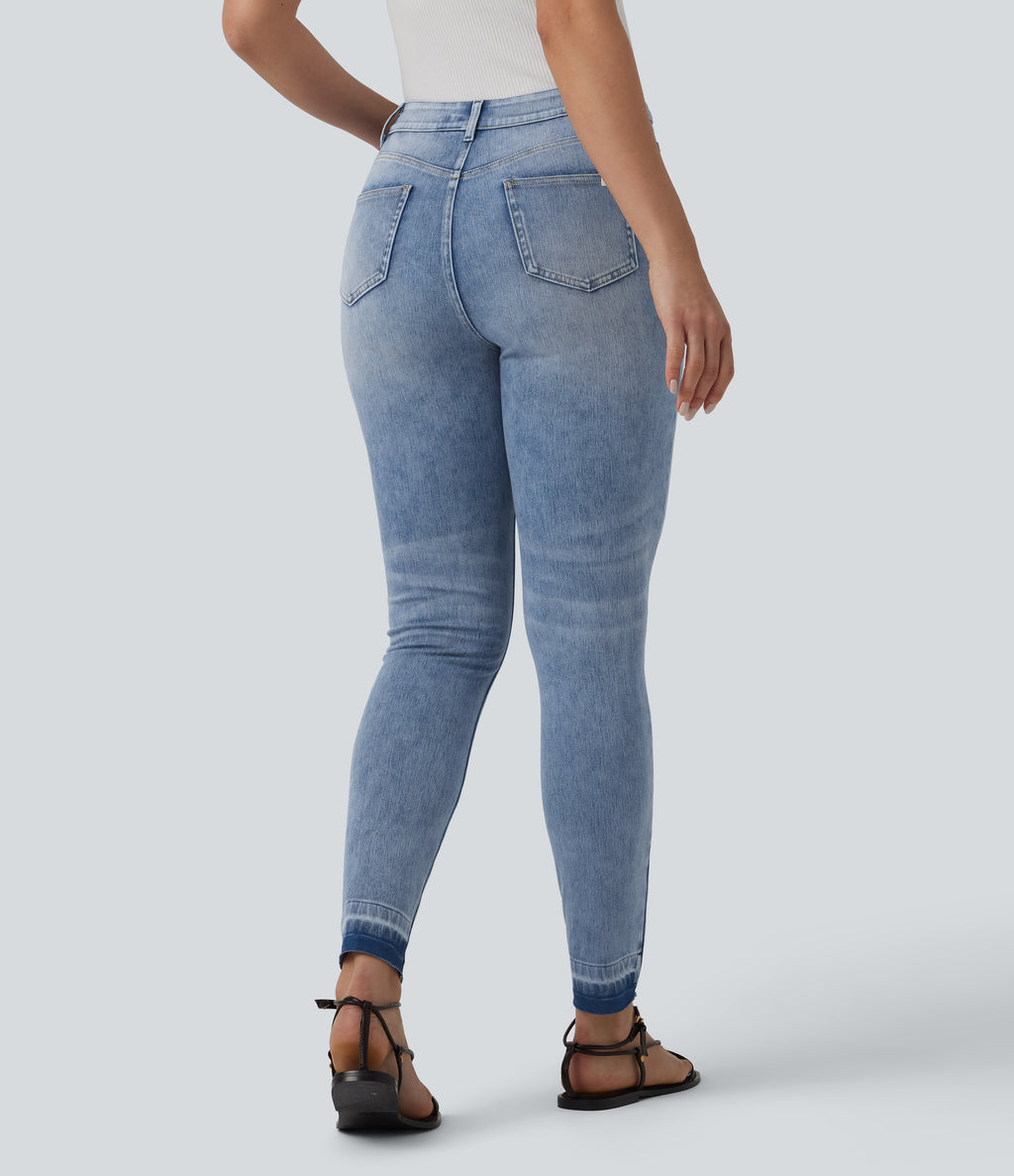 High Waisted Slim Casual Jeans with Pockets — Ice Water Denim — view 2